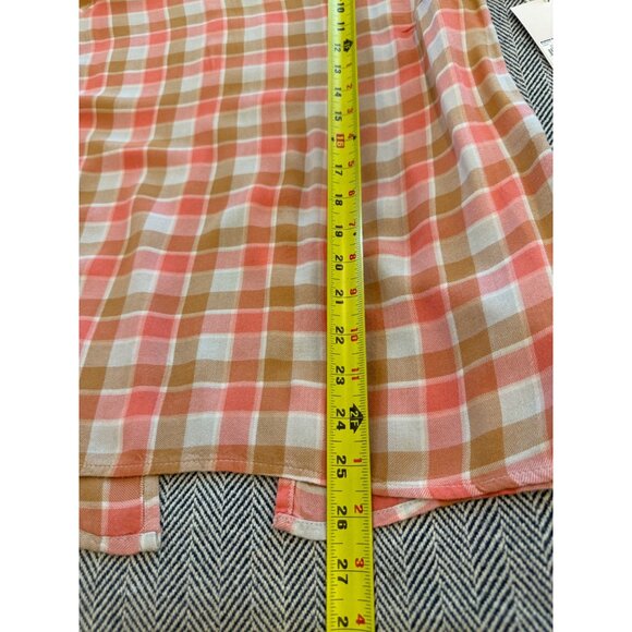 Lauren Conrad Womens Pink & Orange Plaid Bell Sleeve Blouse With Back Slit - Picture 12 of 15